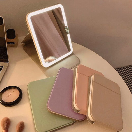 MOLA.Boat. LED make-up mirror with light, home desktop, make-up light, small mirror, portable | Weizhou beige small make-up mirror