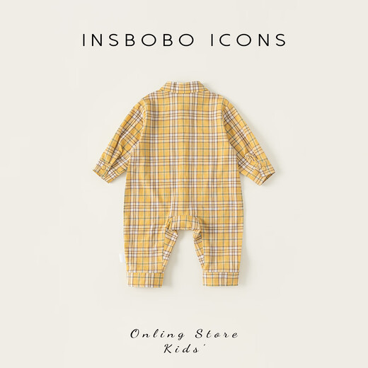 INSBOBO baby clothes 2026 spring and autumn new baby boy onesies baby wraps and rompers spring clothes yellow grid 66cm