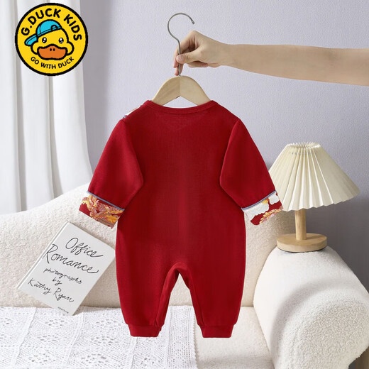 G.duck little yellow duck baby clothes spring and autumn full moon 100 days old red festive baby pure cotton jumpsuit one-piece dress red one-piece jumpsuit 59cm 59