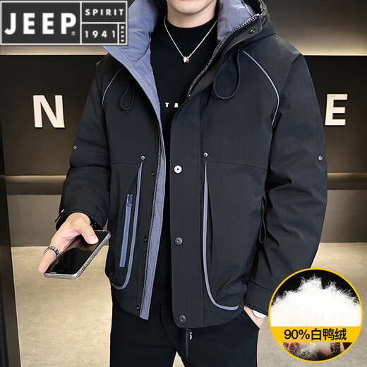 JEEP SPIRIT Пуховик мужской короткий толстый корейский стиль Свободный модный бренд 2025 Зима Новый верх с воротником-стойкой Теплая куртка Куртка вишнёво-красного цвета M