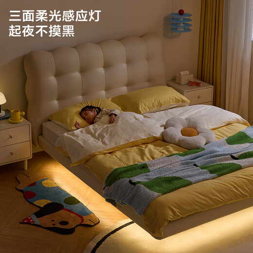 Lin's Home Suspended Children's Bed Girls Princess Bed Cream Style Bedroom Bed Boy Single Bed Crib Furniture TBC180 Solid Wood Frame | C1 Eco-Leather Suspended Bed 1.2x2 Meters