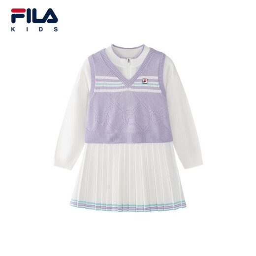 FILA children's clothing dress 2026 spring new style girls and children's fake two-piece woolen pleated skirt cloud white-WT 105
