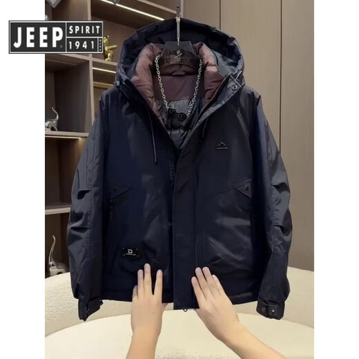 JEEP SPIRIT吉普工装连帽羽绒服男2025冬季新款美式简约青年户外保暖纯色鸭绒 绿色 XL 建议体重140-155斤