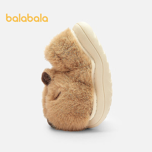 BALABALA children's cotton slippers for boys and girls 2025 home shoes bag heels autumn and winter cotton shoes animals warm and cute camel 50101 27 (foot length 16.3-16.7/inner length 17.7)