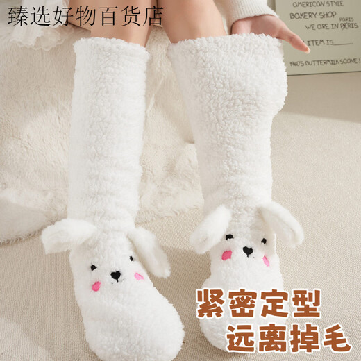 Puppy plush socks for women in autumn and winter, thickened lamb velvet floor socks, warm and velvet home sleeping socks, foot warmer artifact, puppy outfit, cute and fun, velvet and thickened 1 pair