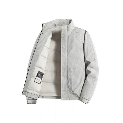 KBXNG劲霸轻薄羽绒服男士冬季潮牌帅气立领暗纹印花夹克加厚白鸭绒外套 黑色 M