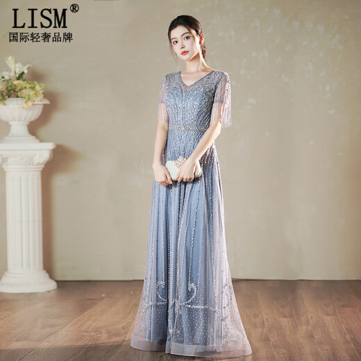 LISM Designer International Light Luxury Brand Evening Dress High-end Light Luxury Niche 2026 Temperament Happy Mom Wedding Banquet Toast Wear Purple Blue S