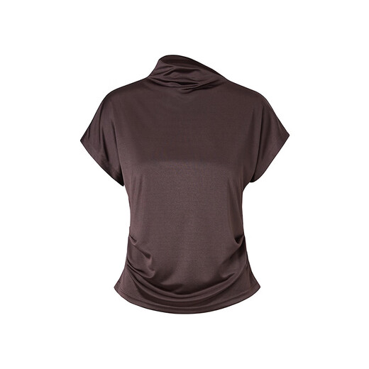 AUM Easy Suit 2026 Spring New Fashionable and Comfortable Imported Knitted Diagonal Collar Pullover Skirt for Women Brown Top S