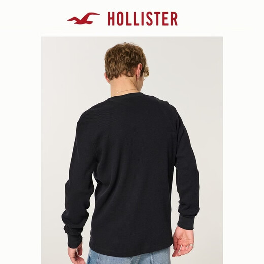 HOLLISTER waffle classic LOGO Henry collar casual long-sleeved T-shirt 26 spring and summer men's 324-6556 black L (180/108A)
