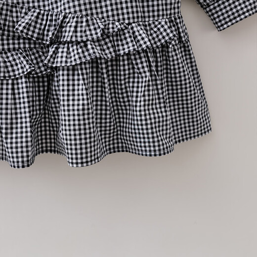 MARC&JANIE Mark Jenny literary plaid girls' lace dress children's skirt 2026 spring new style 560196 black plaid 110 (recommended height 101-110)