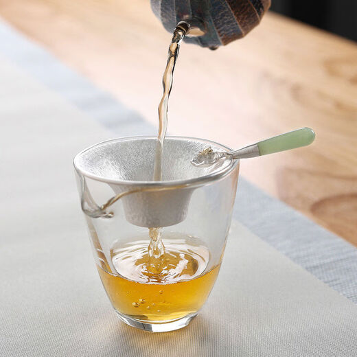 Wuxiwu silver tea drain sterling silver 999 pure handmade sterling silver tea drain tea strainer mesh tea strainer tea ceremony accessories silver tea set filter jade handle koi small 382g