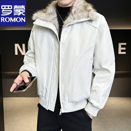 ROMON 90 White Duck Down Mountain Eagle Big Fur Collar Down Jacket Men's Thickened Warm American Couple Loose Party Jacket Men's Apricot M