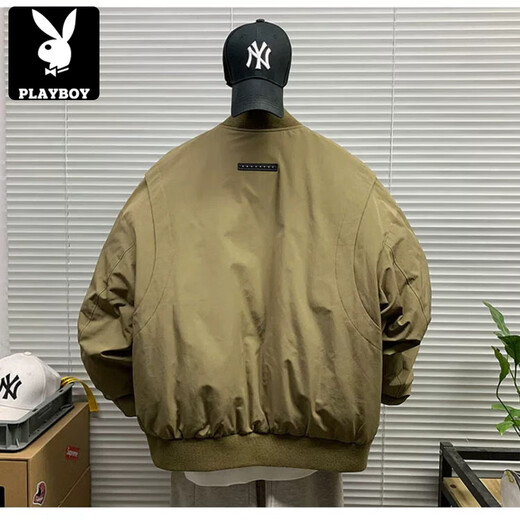 Playboy (PLAYBOY) Американская ретро 90 Спецодежда на белом утином пуху Летная куртка Пуховик Зимняя свободная короткая бейсбольная куртка Мужская хаки 90 Белый утиный пух M 100-120Jin Jin равен 0,5 кг