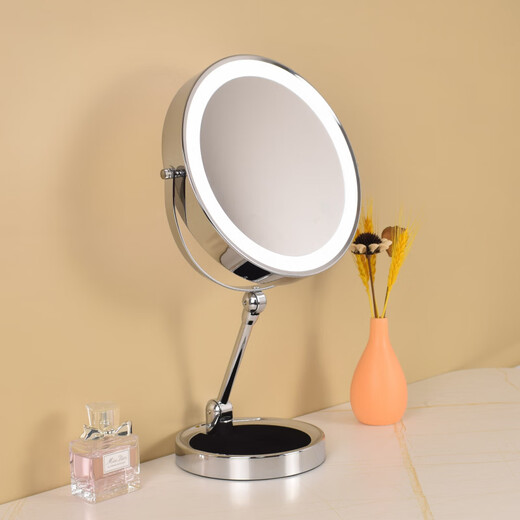 New style liftable makeup mirror desktop folding mirror home smart mirror with light LED makeup mirror fill-in double-sided mirror 8-inch silver charging three-color stepless brightening large battery 3 times
