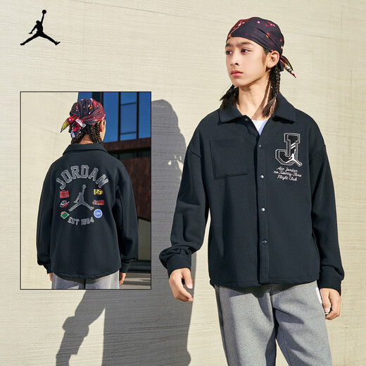 NIKE JORDAN Nike AJ children's shirt 2025 spring new comfortable terry children's long-sleeved shirt black 120/60(6)