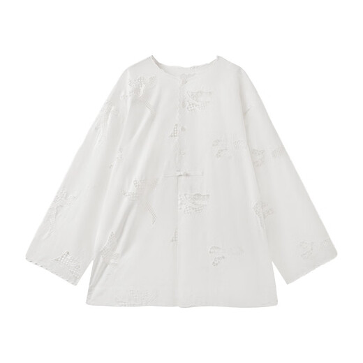 HECO Bai Qian Handmade Hollow Embroidery New Chinese Top National Style Women's Shirt 2026 Spring New Two-piece Suit White Shirt M