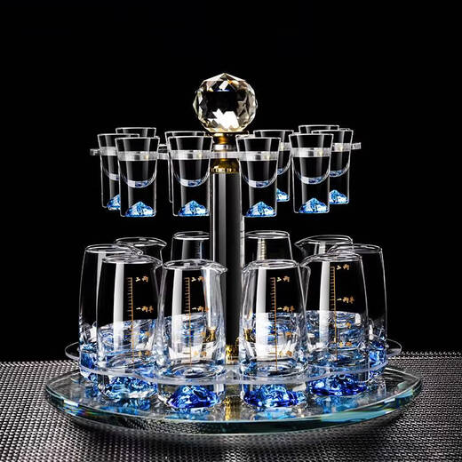 Sanqihu light luxury white wine cup wine dispenser household crystal glass small wine cup one-cup wine set with scale 6 pots 6 cups rotating stand Blue Mountain Bullet Cup + hand-held Blue Mountain wine dispenser