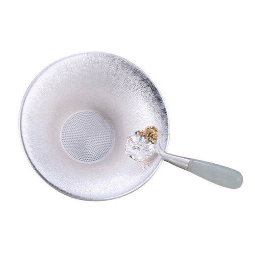 Wuxiwu silver tea drain sterling silver 999 pure handmade sterling silver tea drain tea strainer mesh tea strainer tea ceremony accessories silver tea set filter jade handle koi small 382g