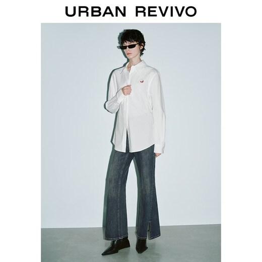 UR2026 spring new women's simple animal embroidery long-sleeved cardigan shirt UYY260019+# Original white M