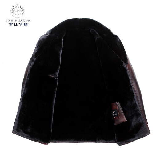 YISHion new winter wear PU fur one-piece men's jacket winter lapel plus velvet thickened coat men's business leather jacket brown M (170)