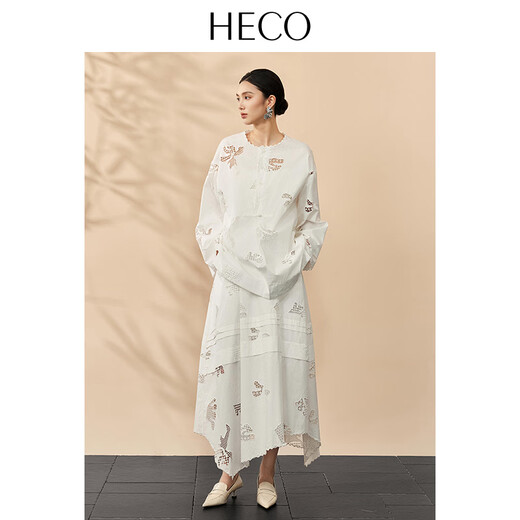 HECO Bai Qian Handmade Hollow Embroidery New Chinese Top National Style Women's Shirt 2026 Spring New Two-piece Suit White Shirt M