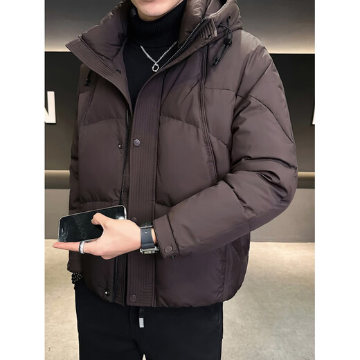KBXNG Jinba thickened down jacket men's winter new fashion trend short hooded bread coat warm and cold-proof jacket purple M