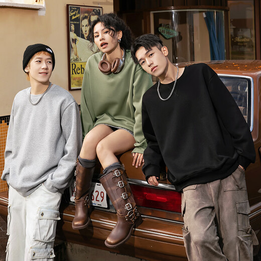 Pull back American style vibe sports sweatshirt men's round neck early spring heavyweight men's jacket youth loose shoulder top trendy hemp gray (splash ink graffiti) XL /180 (weight 140-160Jin Jin equals 0.5 kg)