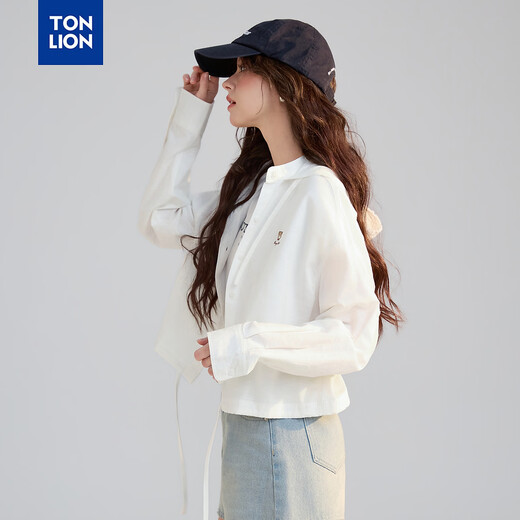 TonLion 2026 Spring Women's Hooded Long-Sleeved Shirt Original White M