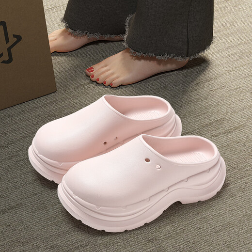 Red Bean Thick-Soled Croc Shoes Women's Summer 2026 New Outdoor Wear Indoor Home Anti-slip Baotou Sandal Slippers Pink 35-36 Regular Size Inner Length 225mm