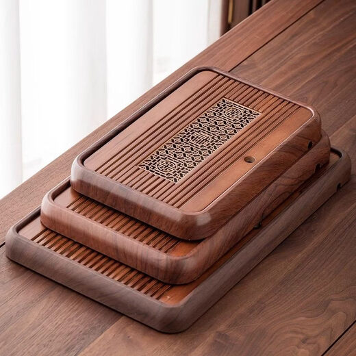 Shantou Lin Village high-end solid wood tea tray household tea table storage drain tray tea tray tea set 2025 new tea sea set dry brew CY medium walnut color tea tray