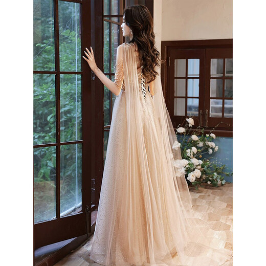 Year of Tea (CHANIAN) Annual Party Evening Dress New Light Luxury Niche High-End 18-Year-Old Adult Ceremony Host Banquet Performance Clothing for Women Champagne XL