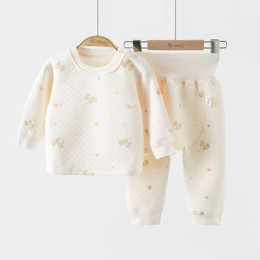 GARDEN CITY baby three-layer thermal underwear autumn and winter pure cotton high-waisted large PP pants for boys and girls, thickened autumn clothes and autumn pants, milky apricot color, suitable for wear above 18 degrees, 73 cm 8-10kg丨Choose the fit according to your height