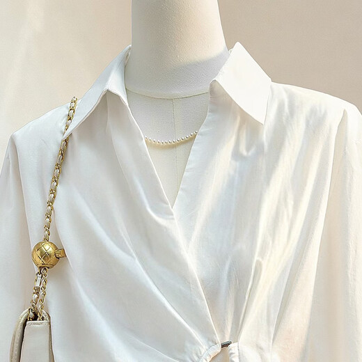 Sibaishe niche design waist shirt for women 2026 spring new fashion solid color lapel long-sleeved shirt