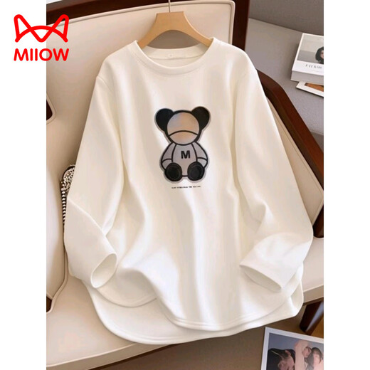 MiiOW European German velvet white bottoming shirt for women autumn and winter 2025 new inner wear covering buttocks German velvet long-sleeved T-shirt top trendy white WY-black M