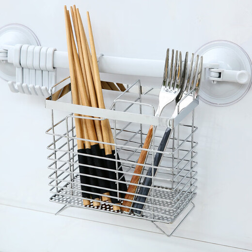 Shantou Lincun stainless steel chopstick storage box kitchen chopstick cage wall-mounted chopstick cage household knife spoon chopstick tube storage rack round hole