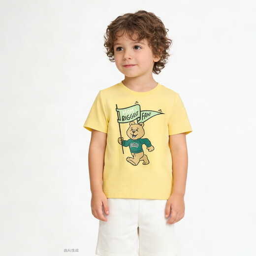 Gap Gap boys 2026 spring new pure cotton creative printed short-sleeved T-shirt children's wear US version 870066 yellow 100 /52 (2-3 years old)
