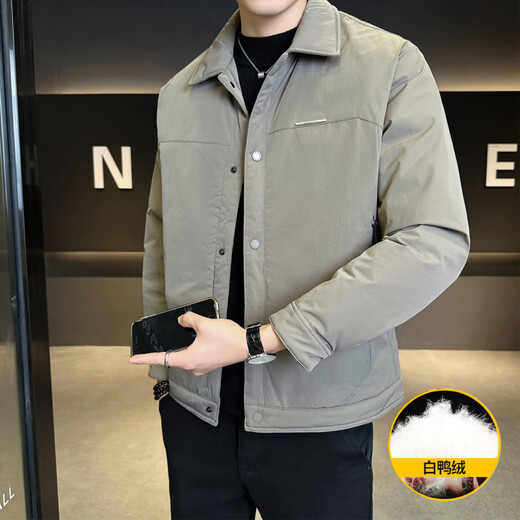 KBXNG Jinba new winter shirt-style down jacket for men, thin, trendy and handsome lapel jacket, warm and thickened jacket, black XL