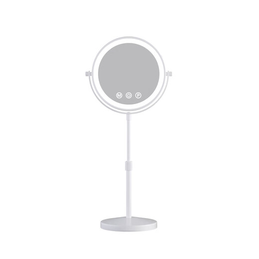 Lift-adjustable height double-sided mirror, portable high-definition magnifying makeup mirror, telescopic desk lamp, LED light, metal mirror, white 9-inch lifting plane + 3x magnification, three-button charging model