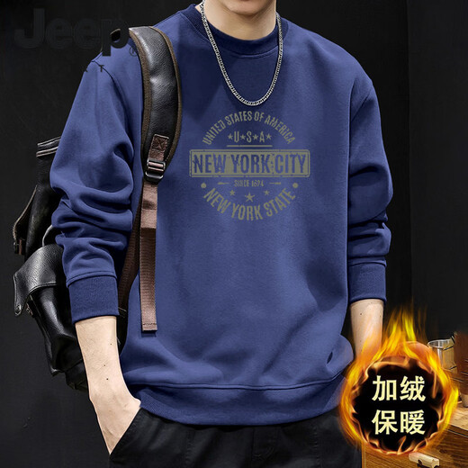 JEEP SPIRIT American retro letter print sweatshirt men's round neck 2026 spring and autumn new ins trend large size loose top navy blue round neck sweatshirt-9111 regular S recommended 95-120Jin Jin equals 0.5 kg