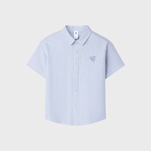 Heilan House (HLA) short-sleeved shirt children's clothing 26 new style Yi Xin is pure cotton shirt boys summer light blue stripes 02 130 /64
