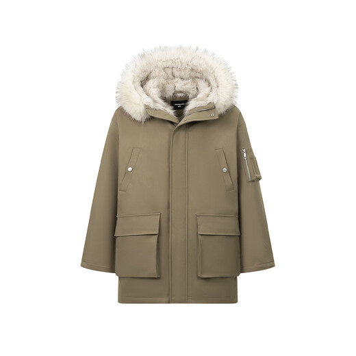 GROUND ZERO work style fur collar hooded design 90 white goose down couple style down jacket brown M