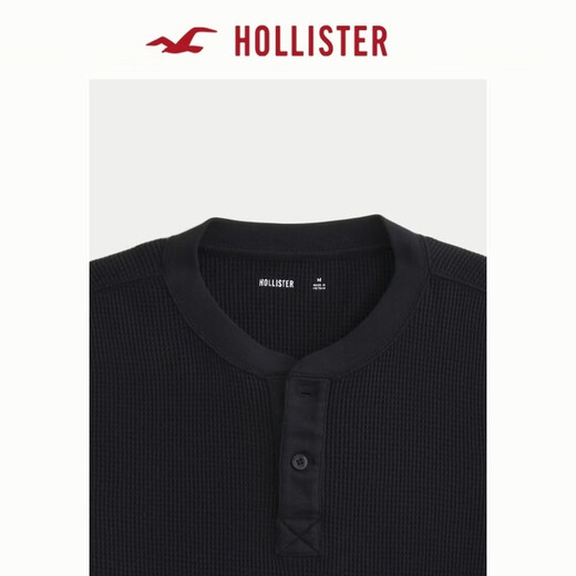 HOLLISTER waffle classic LOGO Henry collar casual long-sleeved T-shirt 26 spring and summer men's 324-6556 black L (180/108A)