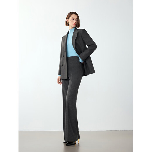 Langzi 2024 winter new style wool design temperament retro slightly flared suit pants French slim trousers for women dark gray XL