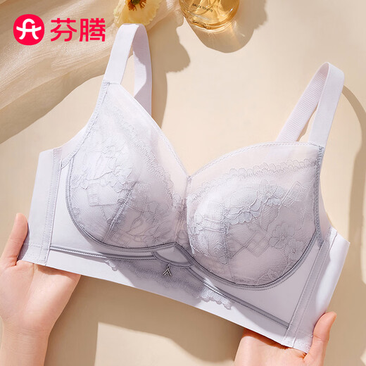 Fenton underwear for women 26 new style 10A antibacterial mugwort skin-nourishing small breast push-up and lift sexy lace wire-free bra light gray purple 80A