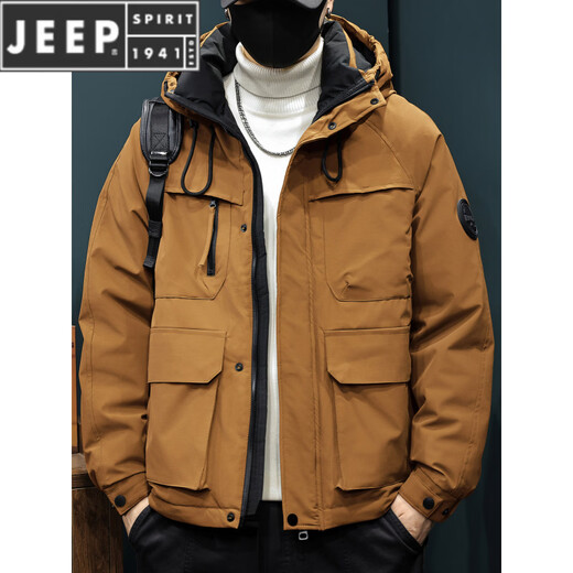 JEEP SPIRIT90 Куртка на утином пуху Мужская зимняя рабочая куртка Куртка с капюшоном Новая теплая утепленная одежда Trend Army Green M 100-125Jin Jin равен 0,5 кг