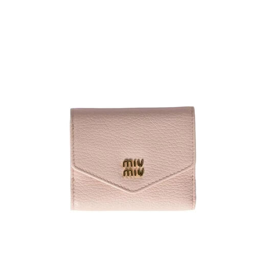 MiuMiu women's wallet with multiple card slots, bill compartment, inner pocket for storage, outer pocket, calfskin moire lining, nude color, one size fits all