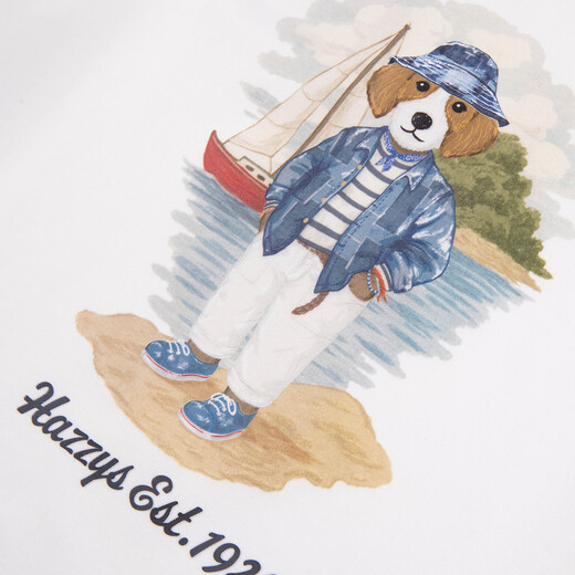 HAZZYS children's clothing boys' short-sleeved 2026 Xiaxin liquid ammonia double-sided fabric college style short-sleeved T-shirt original white 155