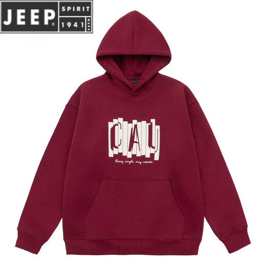JEEP SPIRIT autumn and winter new letter printed American style versatile couple hooded sweatshirt boys casual autumn loose hoodie jacket red 2XL