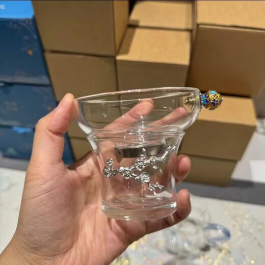 Shijanu thickened transparent glass tea drain heat-resistant stainless steel Kung Fu tea set laser drilling_tea drain