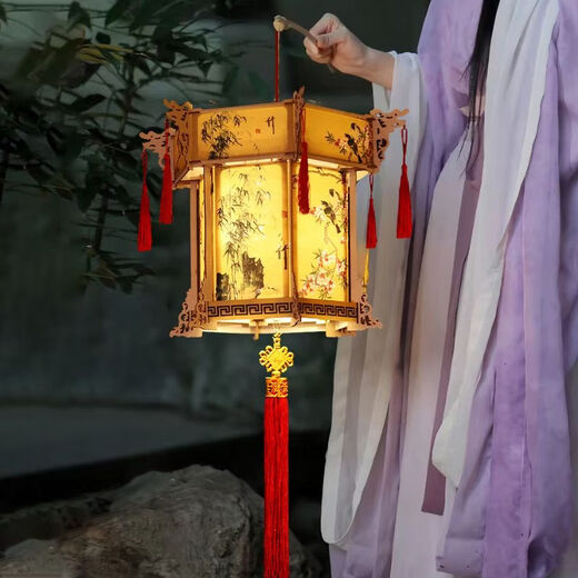 Xushansi Jiangnan style retro ink painting lantern Chinese New Year handmade diy palace lantern hexagonal lantern store decoration layout DIY large palace lantern-ink